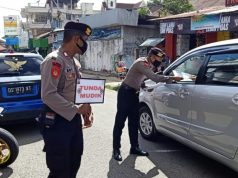 Satuan Samapta Polres MTB Bagikan Maklumat Kapolri Tentang Cegah Covid 19