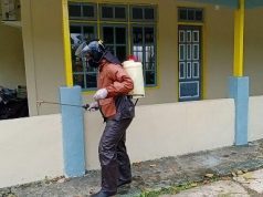 Setelah Melaksanakan Sholat Idul Fitri,Masjid Al-Ikhlas Kembali Disemprot Disinfektan Oleh Polres MTB