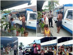 Kanit Binmas dan Bhabinkamtibmas Waturu Polsek Nirunmas laksanakan Binluh kepada sopir angkutan desa dan penumpang