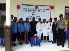 Bhabinkamtibmas Desa persiapan Ilngei Barat Ikuti Upacara Pengibaran Bendera Merah Putih Peringati HUT RI ke-75 Tahun 2020