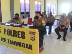 Waka Polres Kepulauan Tanimbar bersama Pejabat Utama dan Perwira Polres Ikuti Giat Vidcon