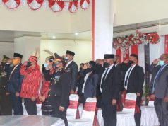 Waka Polres Kepulauan Tanimbar hadiri Giat Vidcon Upacara Penurunan Bendera Merah Putih seacara Virtual