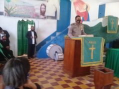 P.s. Kanit Binmas Polsek Tanimbar Utara dalam Giat Mimbar Kamtibmas di Gereja Pniel Desa Keliobar