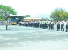 Kapolres Kep. Tanimbar pimpin giat apel persiapan Pengamanan penyampaian aspirasi Omnibus Law.