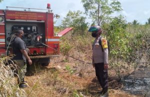 Bhabinkamtibmas Sifnana bersama Tim Pemadam dan Masyarakat Gotong Royong Padamkan Kebakaran Lahan